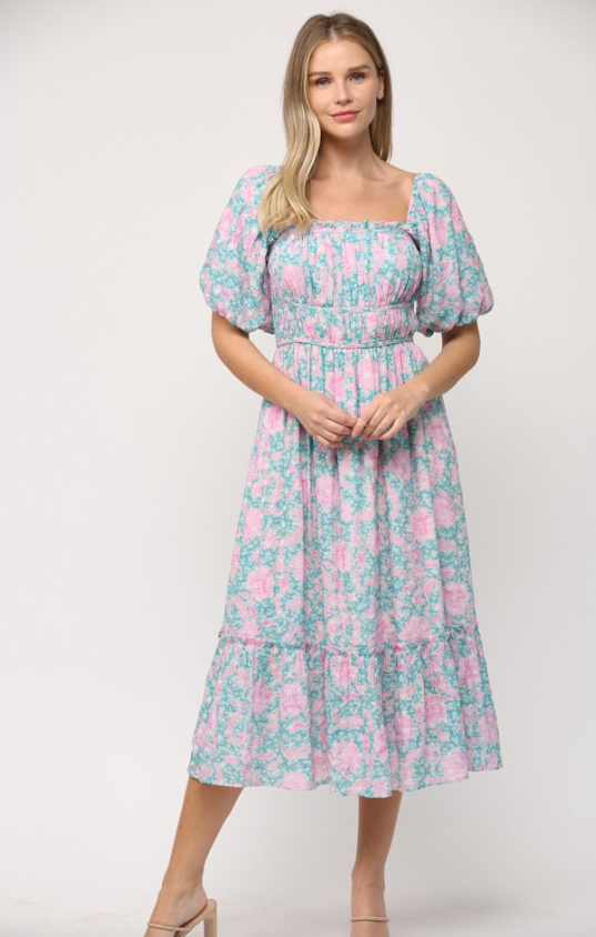 Ella Shirred Bodice Detail Midi Dress - Final Sale 30% off in cart