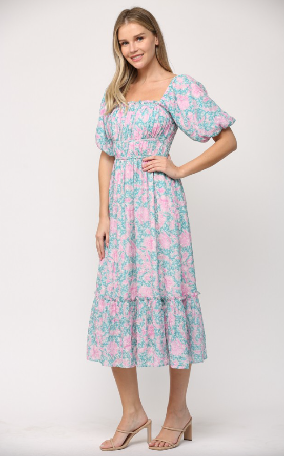 Ella Shirred Bodice Detail Midi Dress - Final Sale 30% off in cart