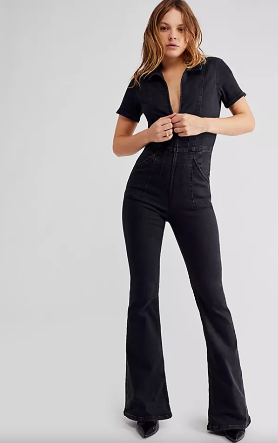 Free People Jayde Flare Jumpsuit Black Mamba