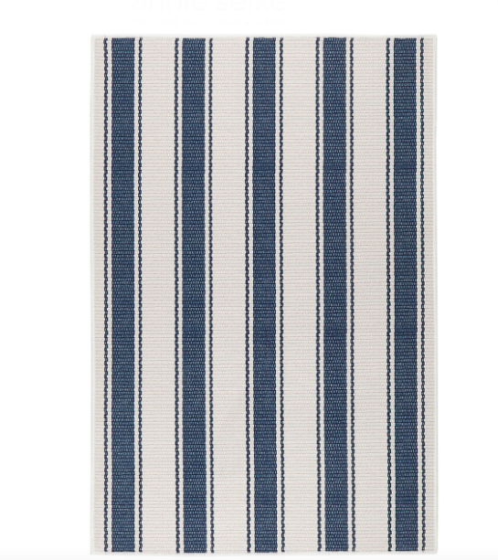 Blue Awning Stripe Machine Washable Rug