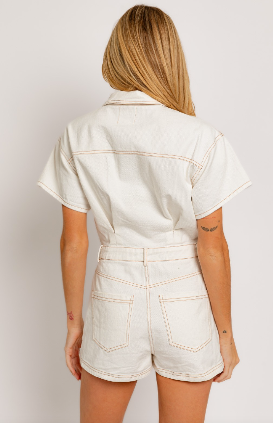 Madison Short Sleeve Denim Romper - Final Sale 25% off in cart