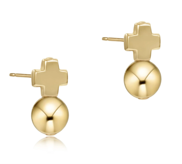 E Newton Gold Signature Cross Ball Studs