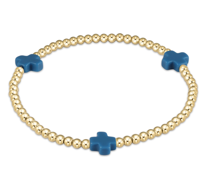 E Newton Signature Cross 3mm Bead Bracelet - Gold