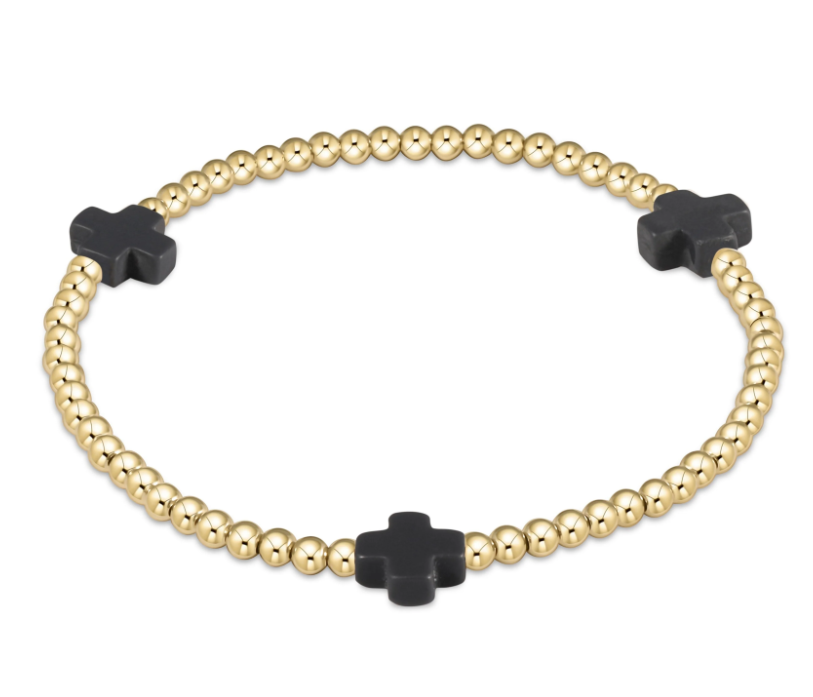 E Newton Signature Cross 3mm Bead Bracelet - Gold