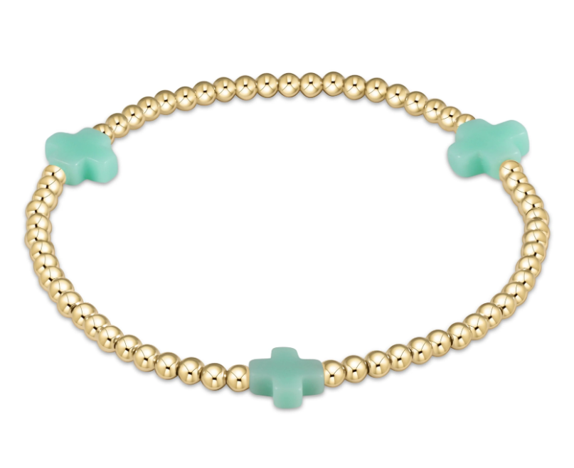 E Newton Signature Cross 3mm Bead Bracelet - Gold