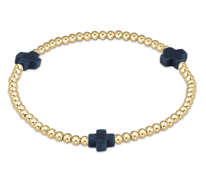 E Newton Signature Cross 3mm Bead Bracelet - Gold