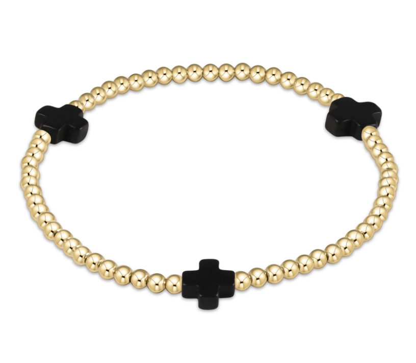E Newton Signature Cross 3mm Bead Bracelet - Gold