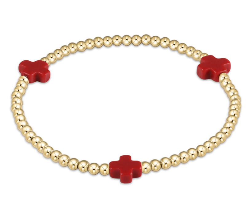 E Newton Signature Cross 3mm Bead Bracelet - Gold