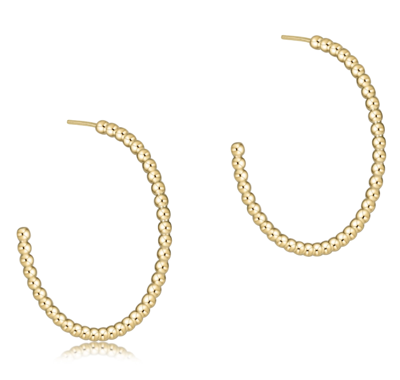 E Newton Beaded Classic Post Hoop - Gold