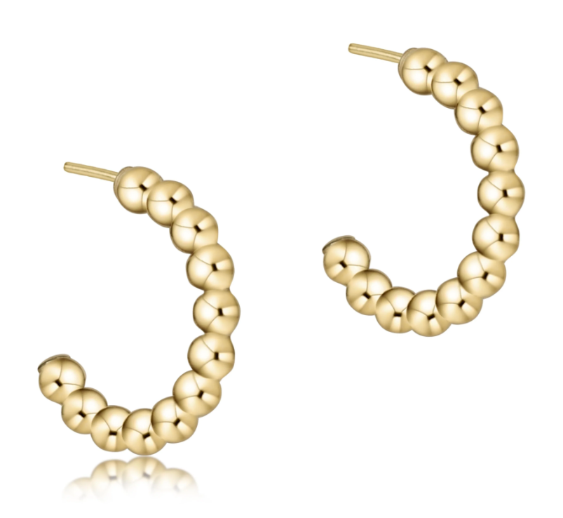 E Newton Beaded Classic Post Hoop - Gold