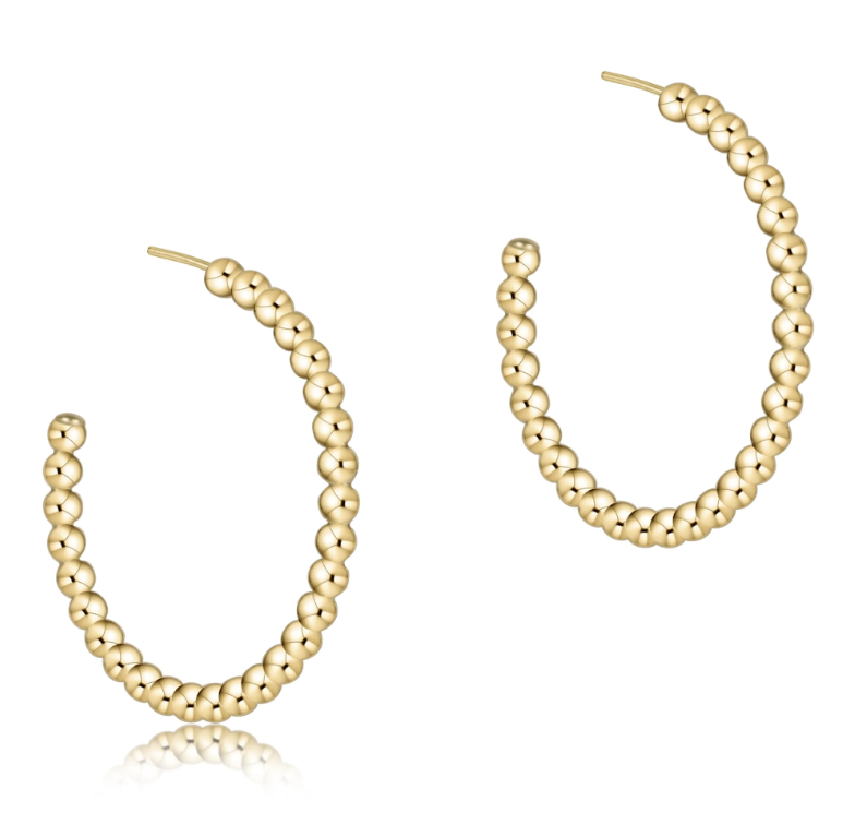 E Newton Beaded Classic Post Hoop - Gold