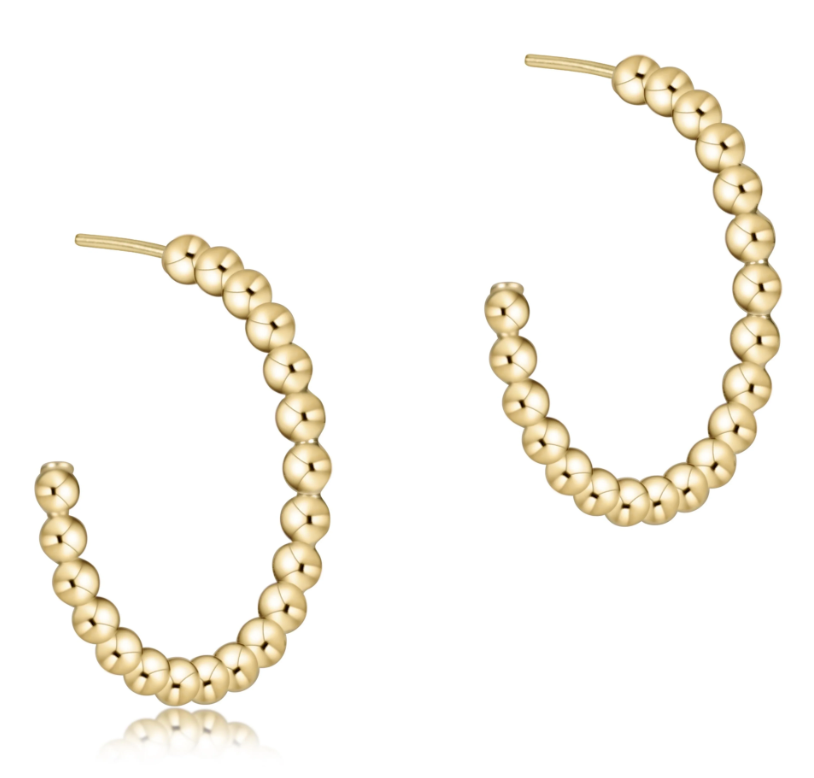 E Newton Beaded Classic Post Hoop - Gold