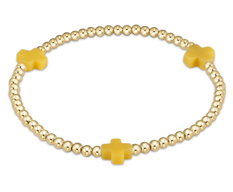 E Newton Signature Cross 3mm Bead Bracelet - Gold