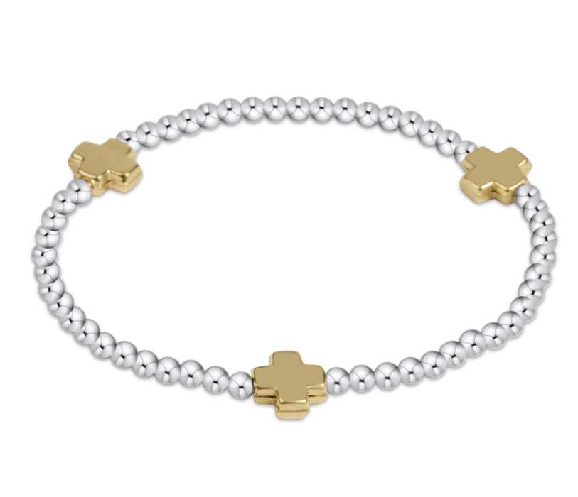 E Newton Signature Cross 3mm Bead Bracelet - Mixed Metal