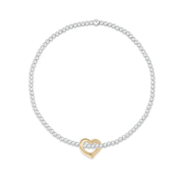 E Newton Classic Bead Bracelet - Love Heart Charm Mixed Metal