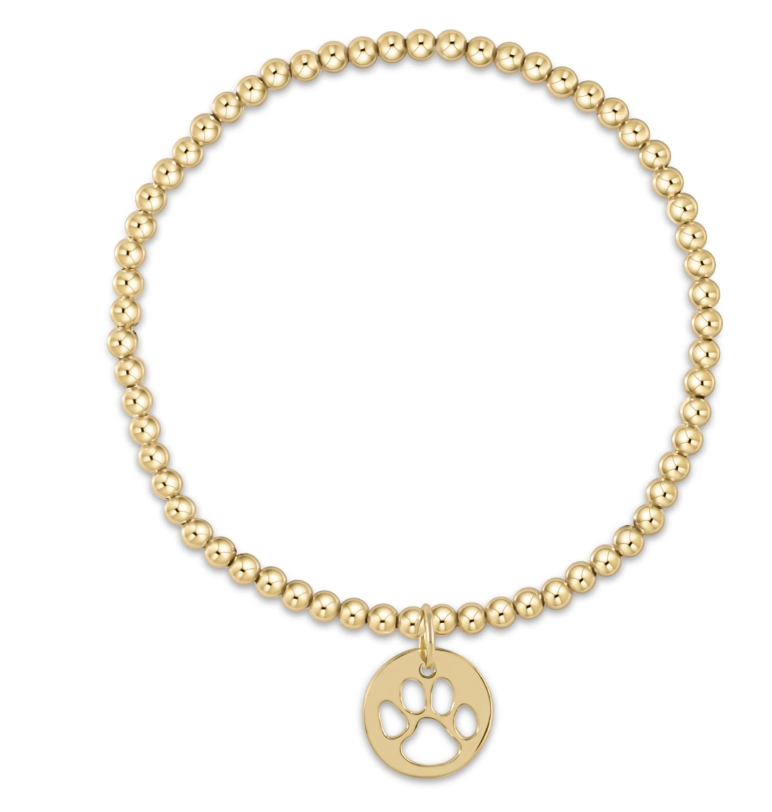 E Newton Classic Gold Bead Bracelet - Paw Print