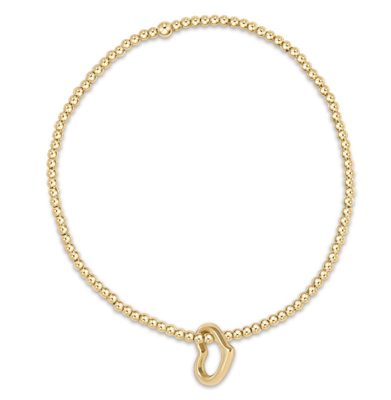 E Newton Classic Gold Bead Bracelet - Love Heart Charm