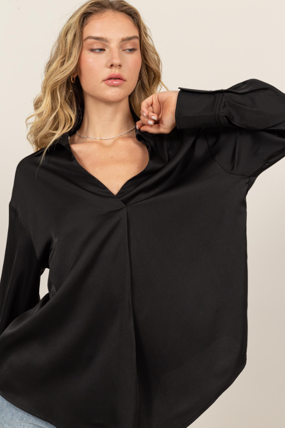Marianna Collared Satin Blouse - Final Sale 40% off in cart