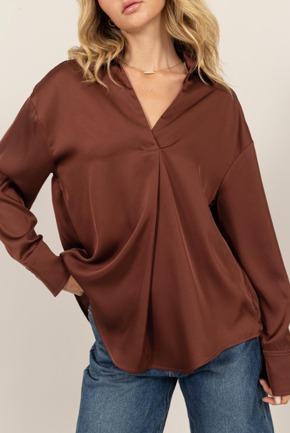 Marianna Collared Satin Blouse - Final Sale 40% off in cart