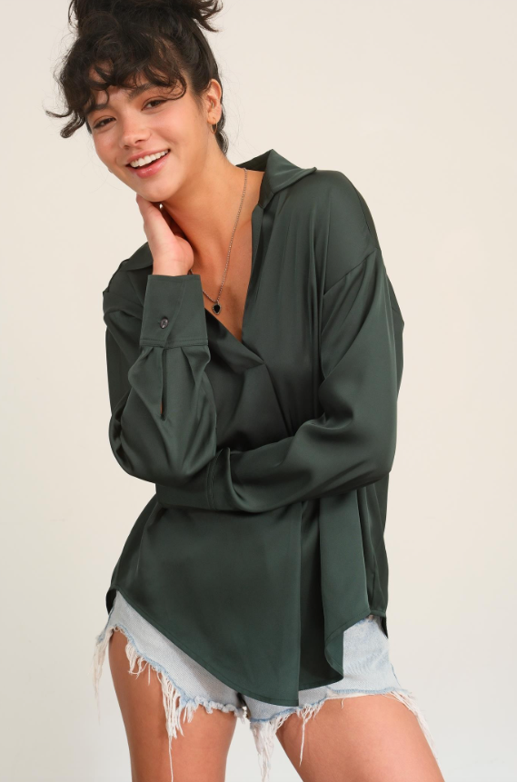 Marianna Collared Satin Blouse - Final Sale 40% off in cart