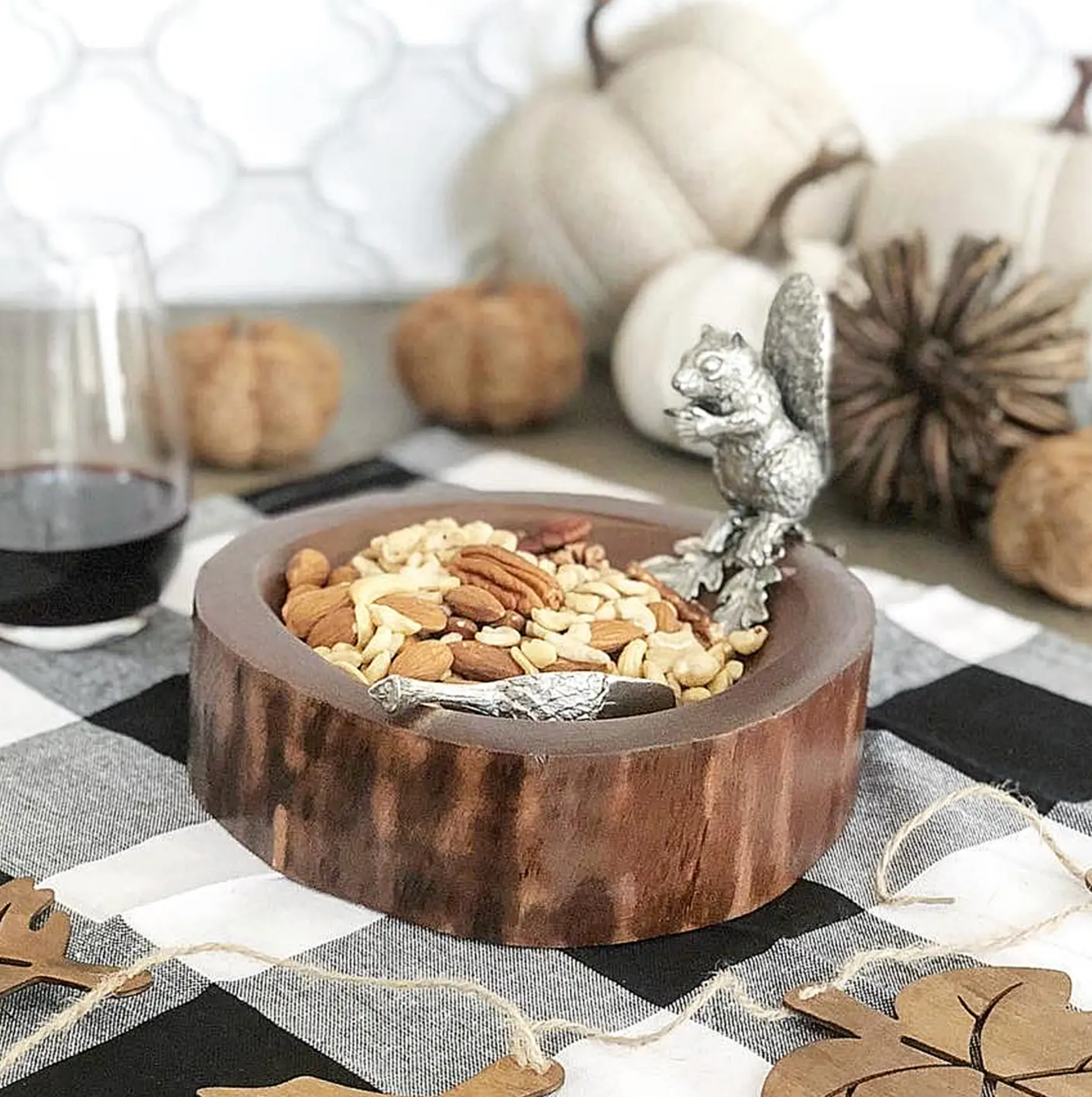 Pewter Squirrel Nut Bowl & Scoop Set