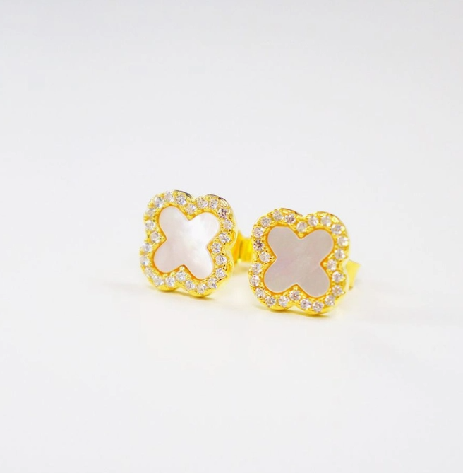 Mother of Pearl Clover Stud Earrings