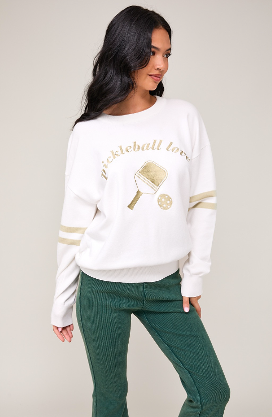 Pickleball Love Embroidered Crew Sweater - Final Sale 30% off in cart