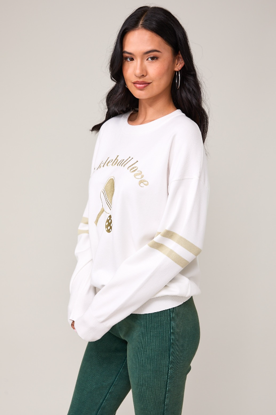 Pickleball Love Embroidered Crew Sweater - Final Sale 30% off in cart