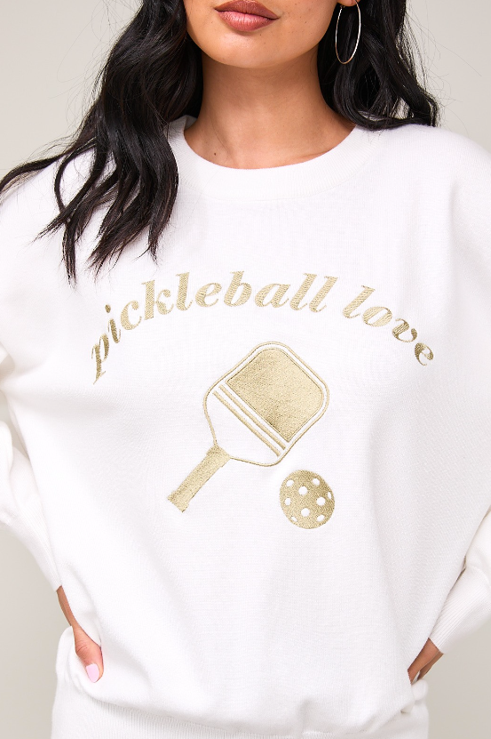 Pickleball Love Embroidered Crew Sweater - Final Sale 30% off in cart