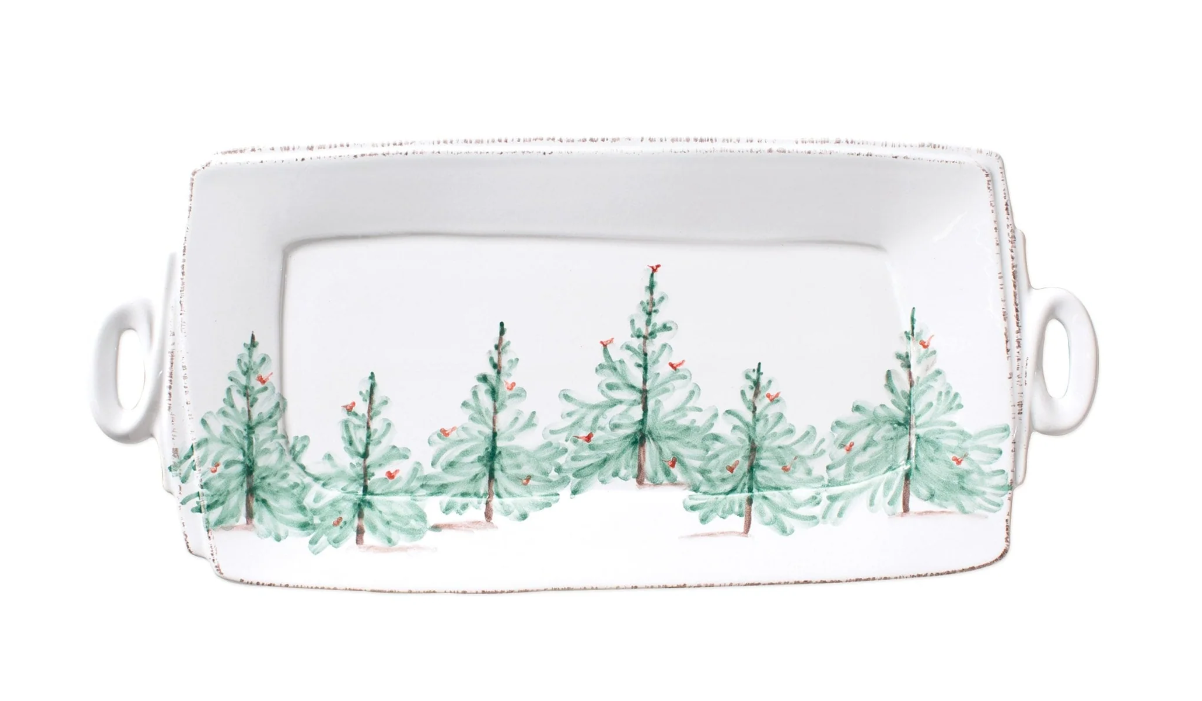 Vietri Lastra Holiday Handled Rectangular Platter