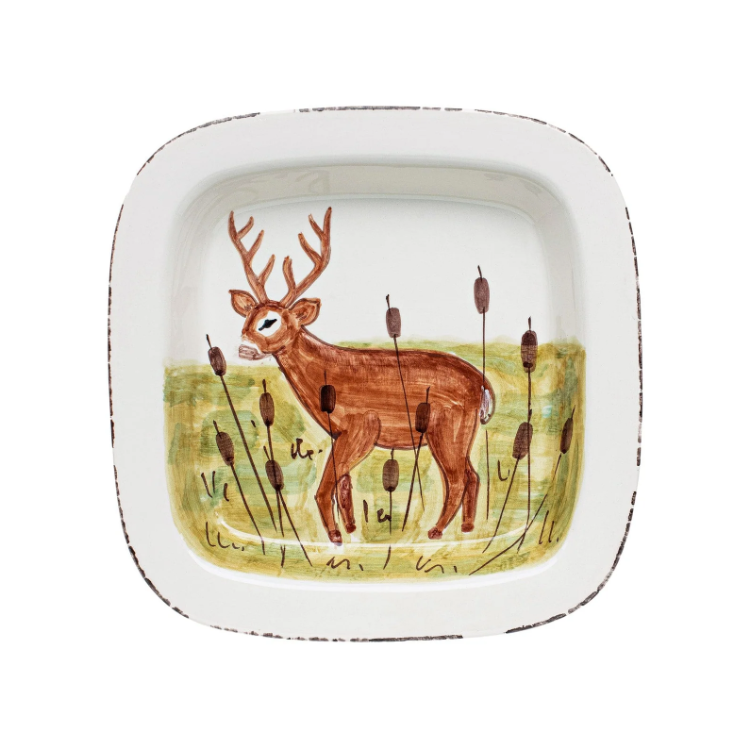 Vietri Wildlife Deer Rimmed Square Platter