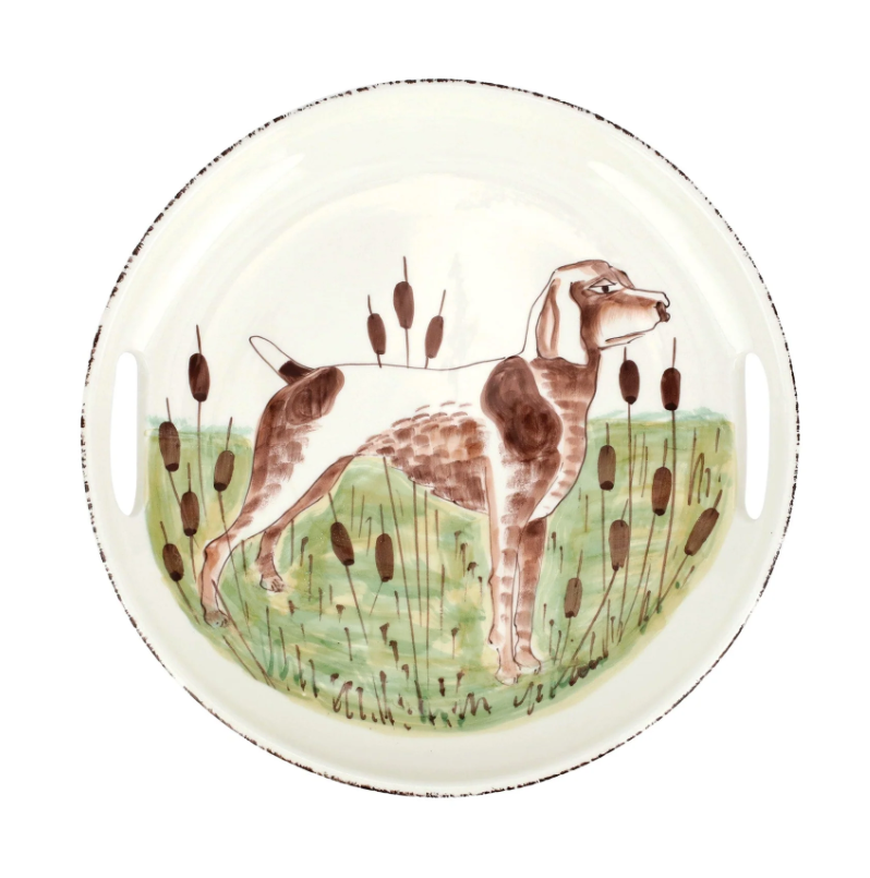 Vietri Wildlife Spaniel Handled Round Tray