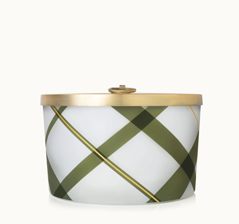 Thymes Frasier Fir Frosted Plaid 3-Wick Candle