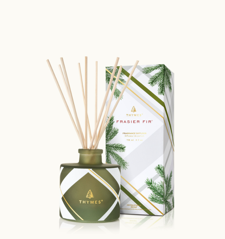 Thymes Frasier Fir Frosted Plaid Reed Diffuser