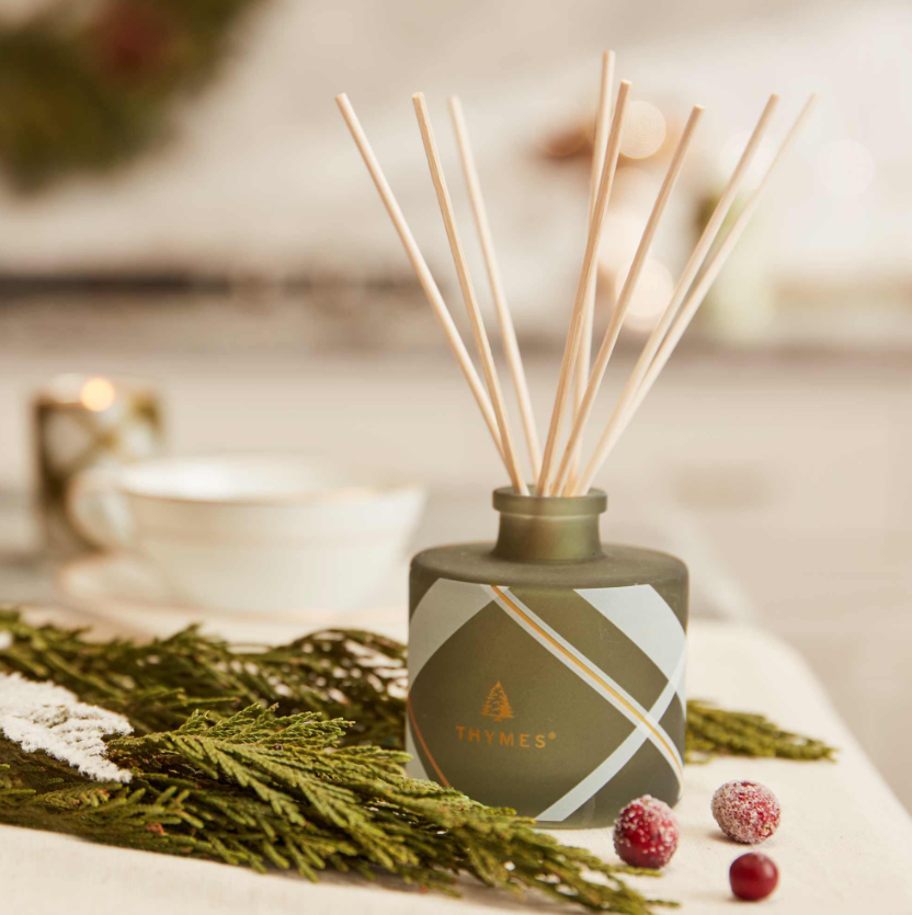 Thymes Frasier Fir Frosted Plaid Reed Diffuser
