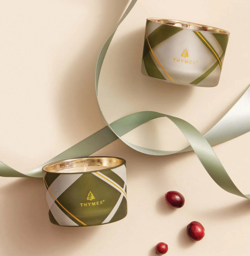 Thymes Frasier Fir Frosted Plaid Poured Candle Set