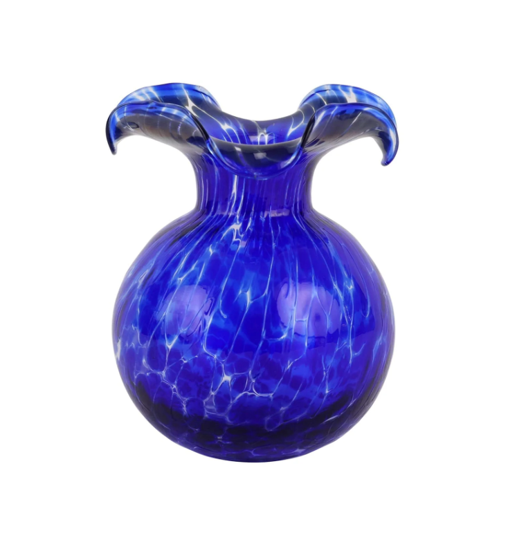 Vietri Hibiscus Glass Cobalt Tortoiseshell Fluted Vase