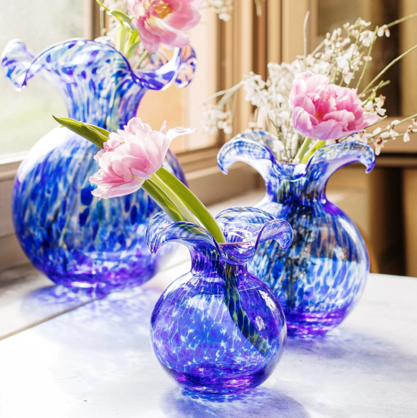 Vietri Hibiscus Glass Cobalt Tortoiseshell Fluted Vase