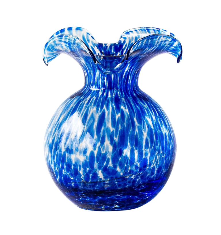Vietri Hibiscus Glass Cobalt Tortoiseshell Fluted Vase