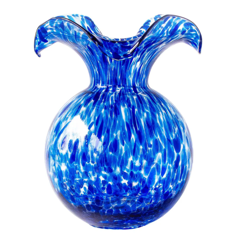 Vietri Hibiscus Glass Cobalt Tortoiseshell Fluted Vase