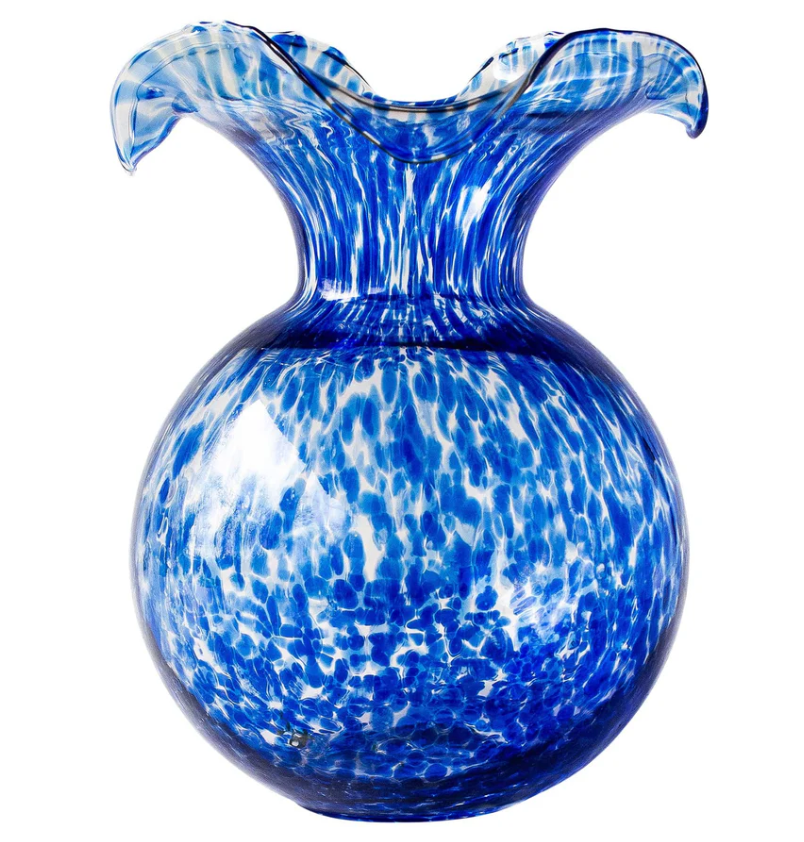 Vietri Hibiscus Glass Cobalt Tortoiseshell Fluted Vase