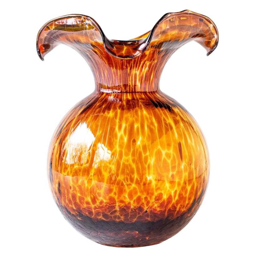 Vietri Hibiscus Glass Brown Tortoiseshell Fluted Vase