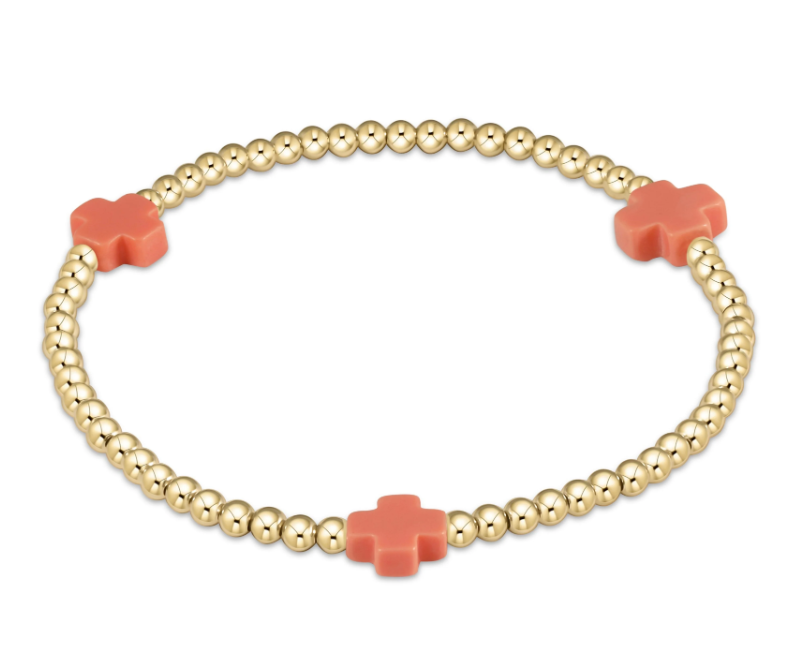 E Newton Signature Cross 3mm Bead Bracelet - Gold