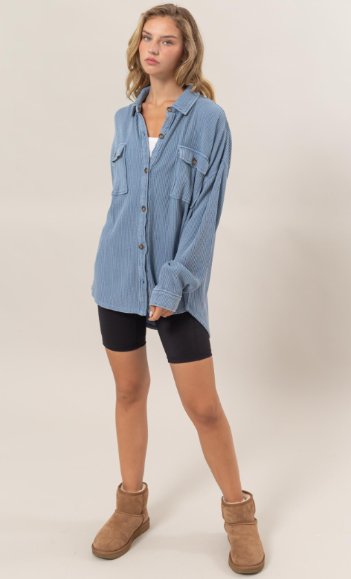 Katie Waffle Oversized Button Up Shacket - final sale