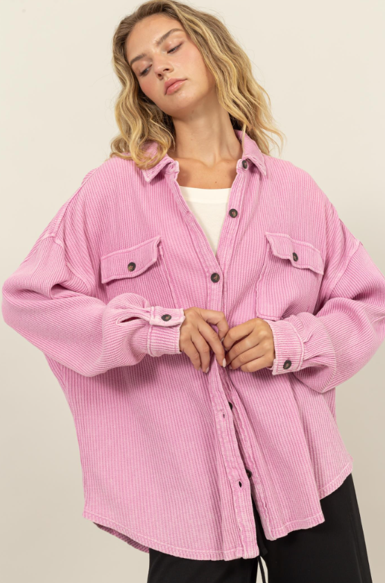 Katie Waffle Oversized Button Up Shacket - final sale