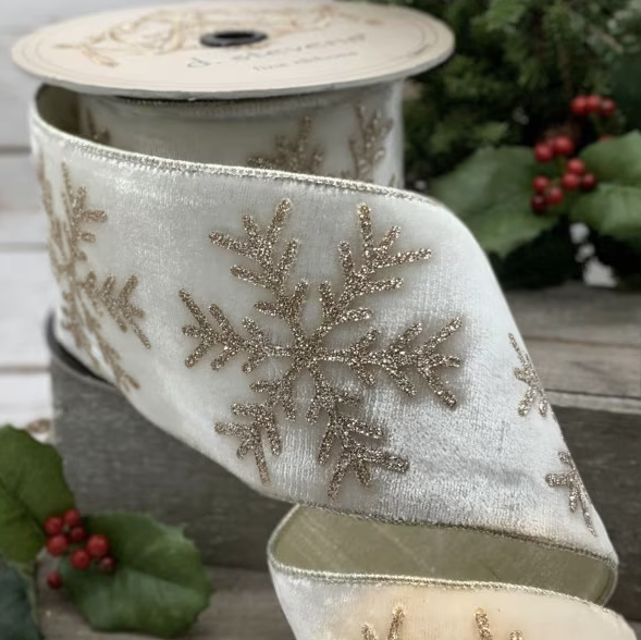 10yds Holiday Ribbon - Velvet Glitter Snowflake