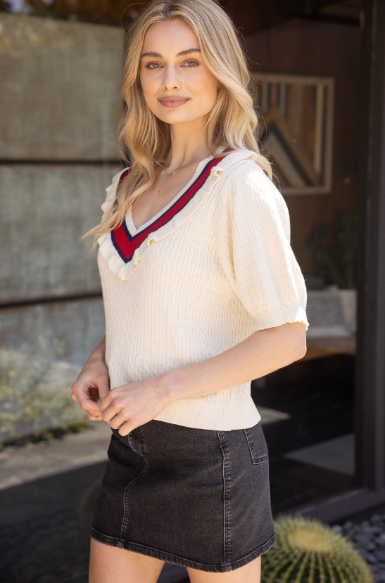 Mallory Striped V Neck Sweater Top