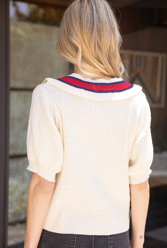 Mallory Striped V Neck Sweater Top