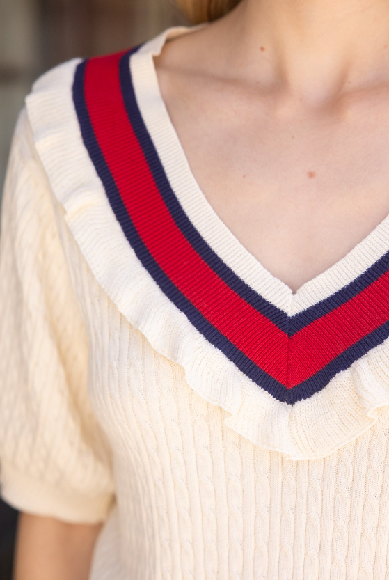 Mallory Striped V Neck Sweater Top