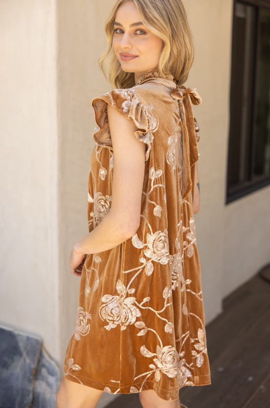 Kinley Floral Embroidery Velvet Dress - Final Sale 40% off in cart